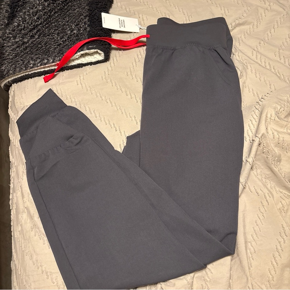 Gray Jogger Pants with Red Drawstring